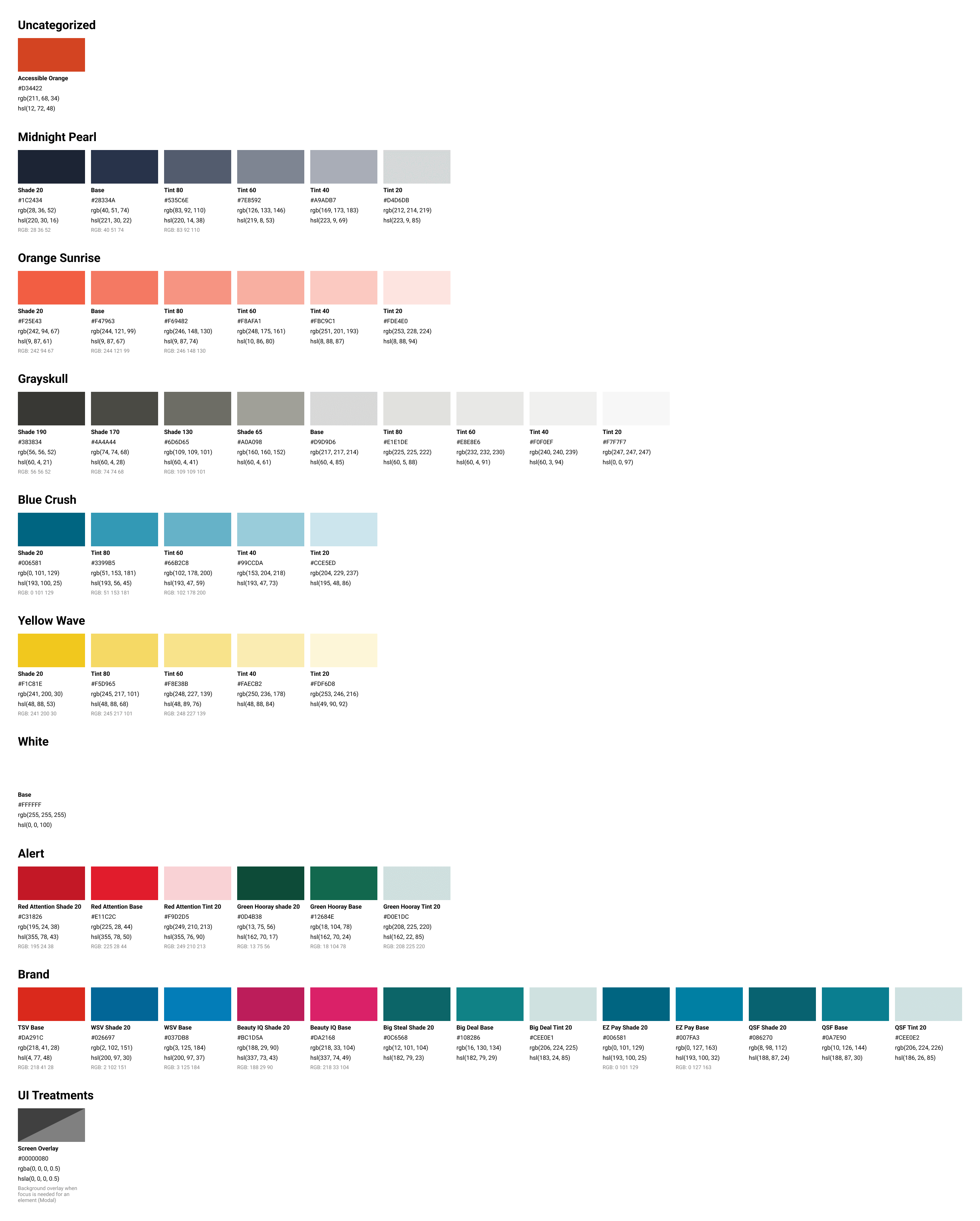 Design System showing system colors and shades