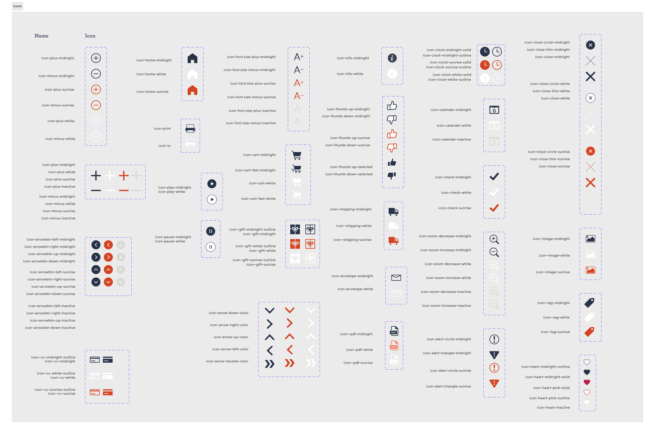 Design System showing Icon Color ways