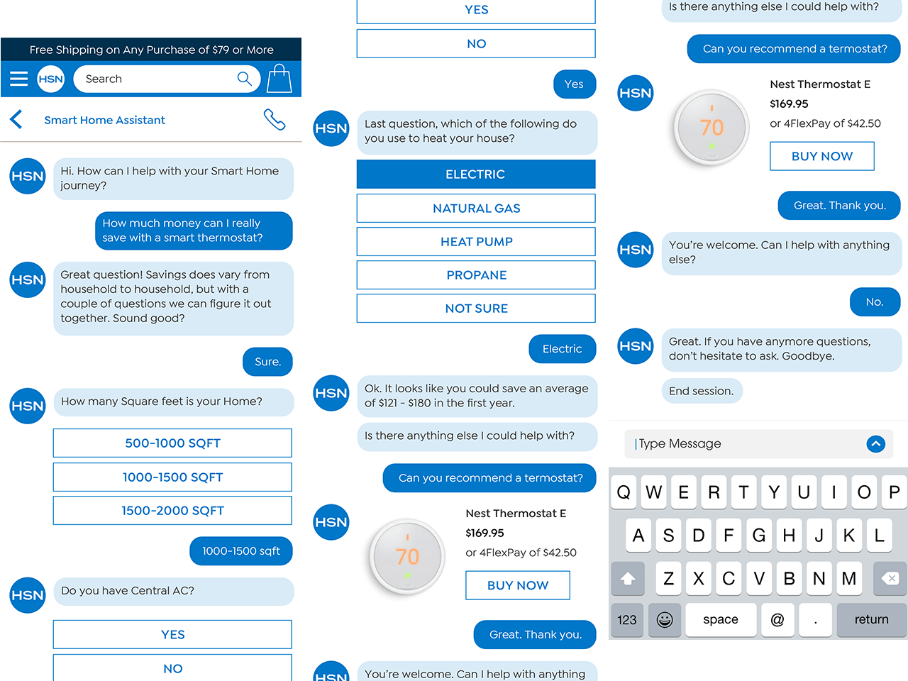 Smart Home Chat Bot Concept showing Customer View