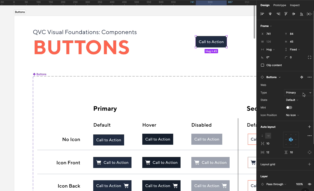 Animation showing Button Component settings in Figma