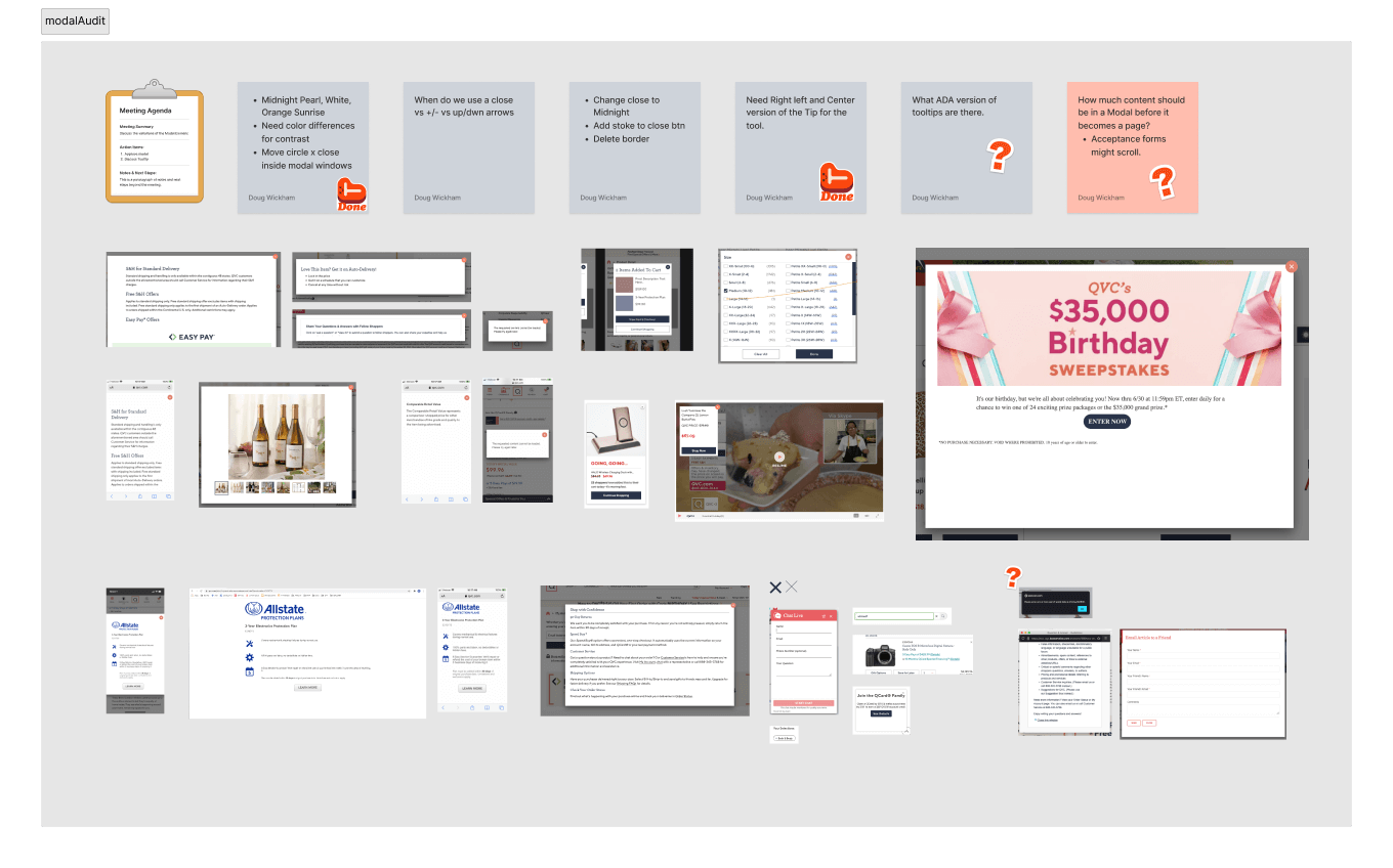 Design System - Modal Audit Modal Audit of site showing various styles of modals deployed